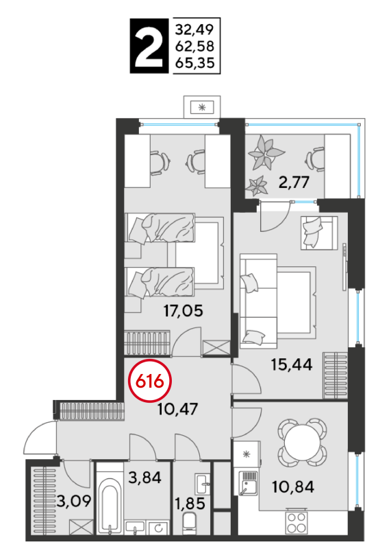 2 ккв 65,4 м²