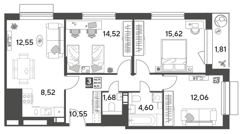 4 ккв (Евро) 81,9 м²