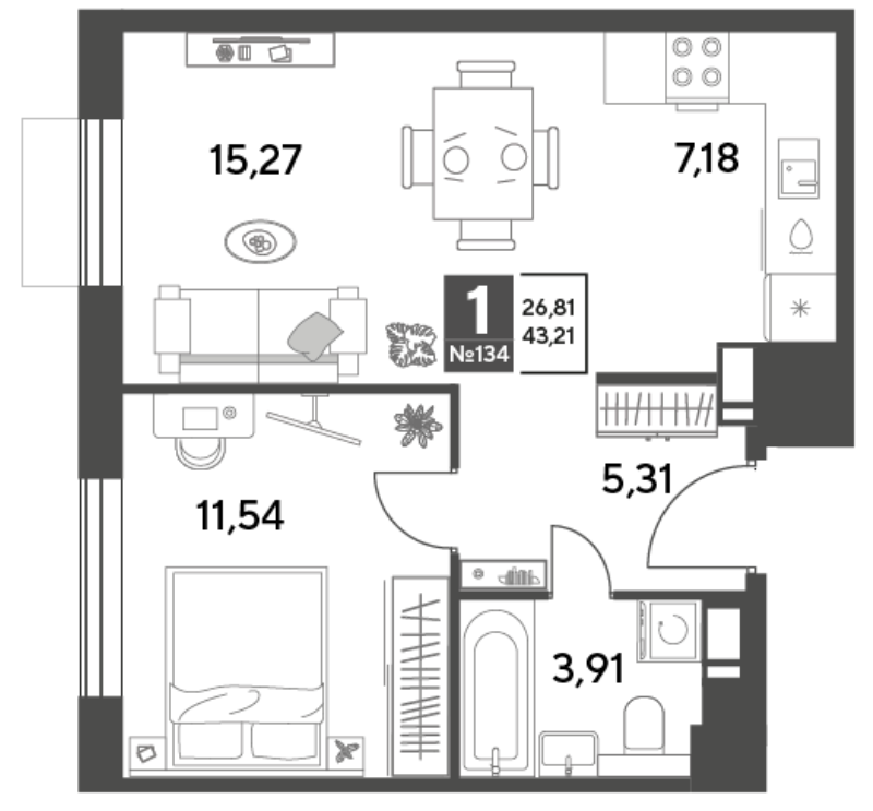2 ккв (Евро) 43,2 м²