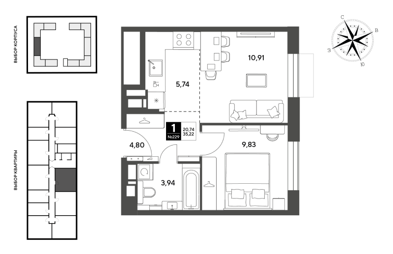 2 ккв (Евро) 35,2 м²