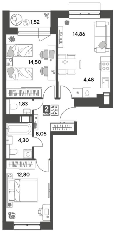 3 ккв (Евро) 62,3 м²