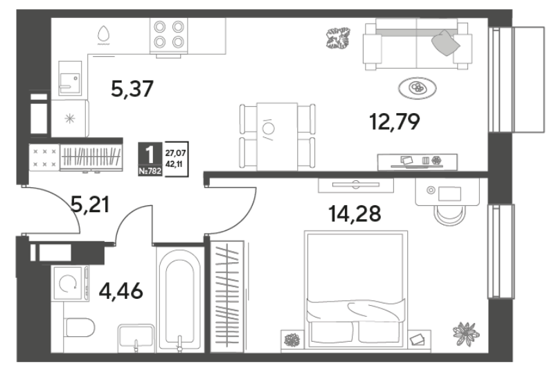 2 ккв (Евро) 42,1 м²