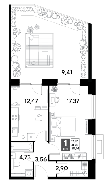 1 ккв 50,4 м²