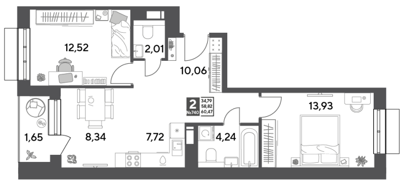 3 ккв (Евро) 60,5 м²