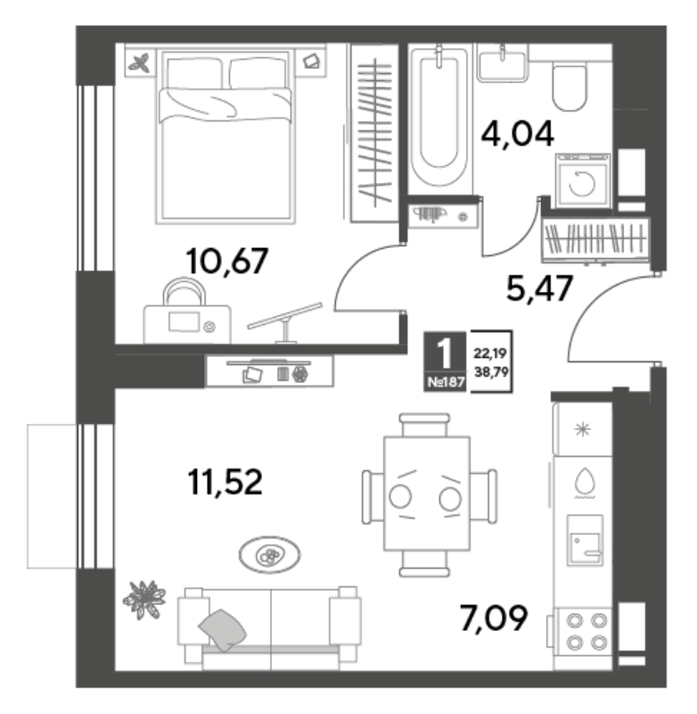 2 ккв (Евро) 38,8 м²
