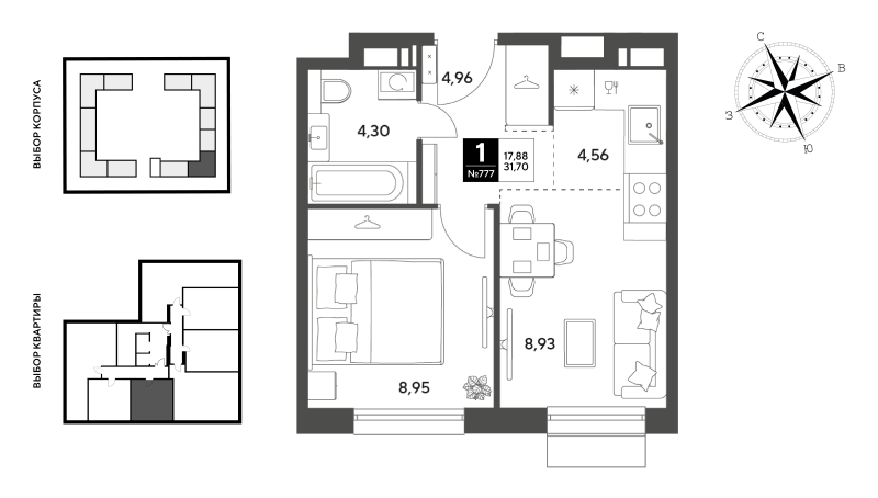 1 ккв 31,7 м²