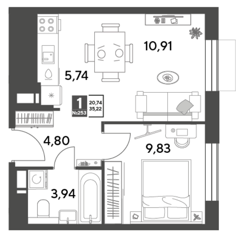 2 ккв (Евро) 35,2 м²