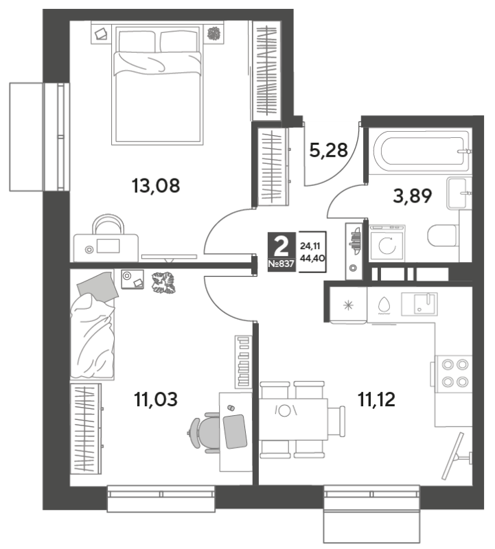2 ккв 44,4 м²
