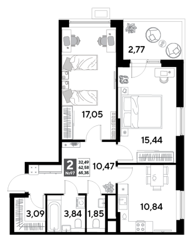 2 ккв 65,4 м²