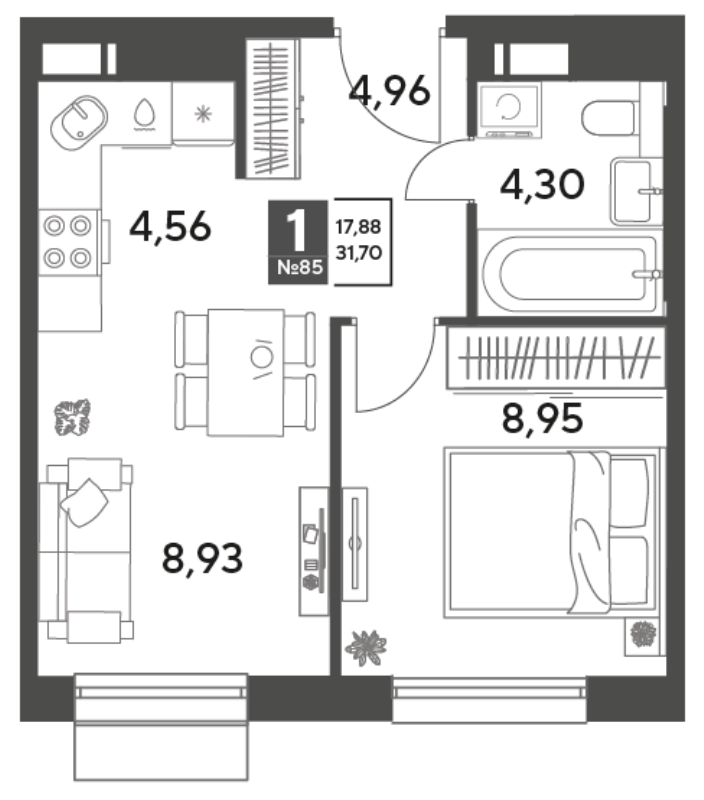 1 ккв 31,7 м²