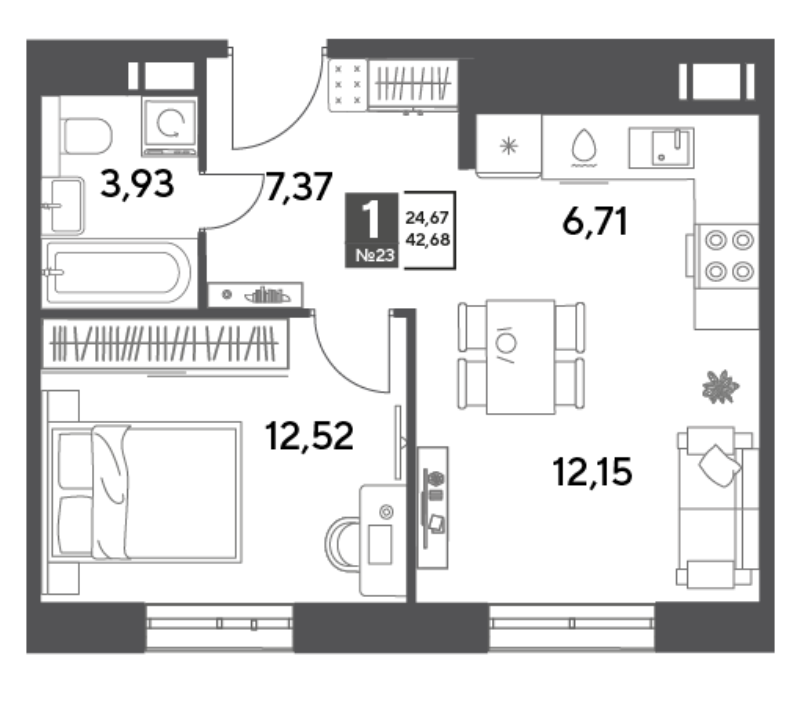 2 ккв (Евро) 42,7 м²