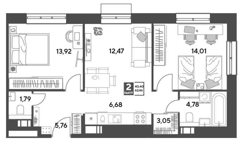 3 ккв (Евро) 62,5 м²