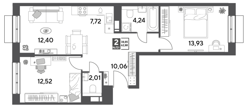 3 ккв (Евро) 62,9 м²