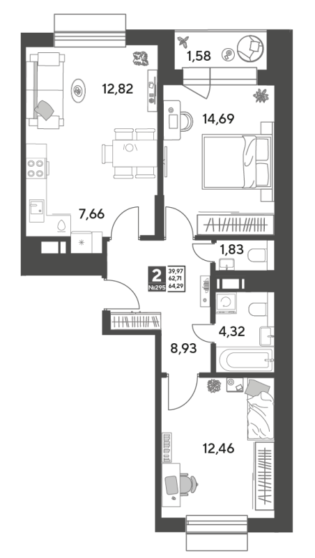 3 ккв (Евро) 64,3 м²