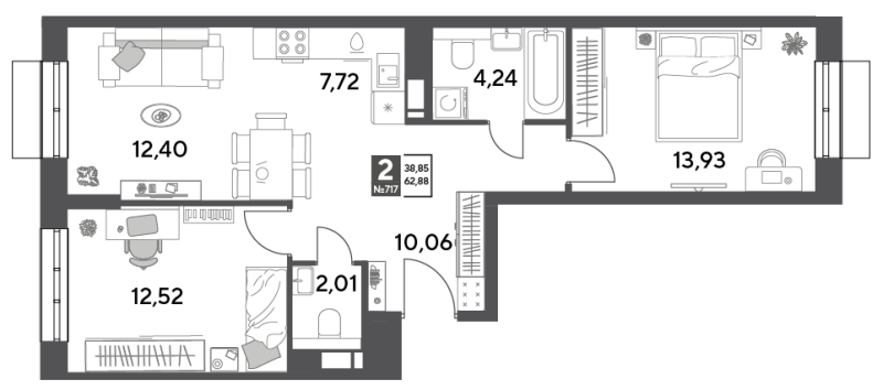 3 ккв (Евро) 62,9 м²