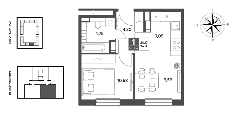 2 ккв (Евро) 36,2 м²