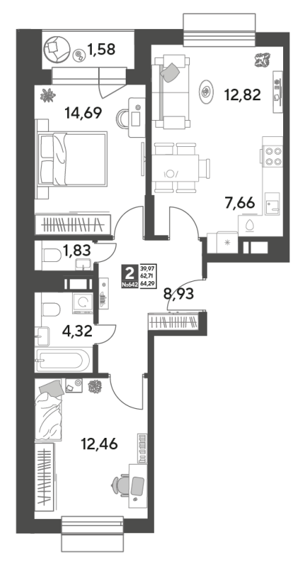 3 ккв (Евро) 64,3 м²