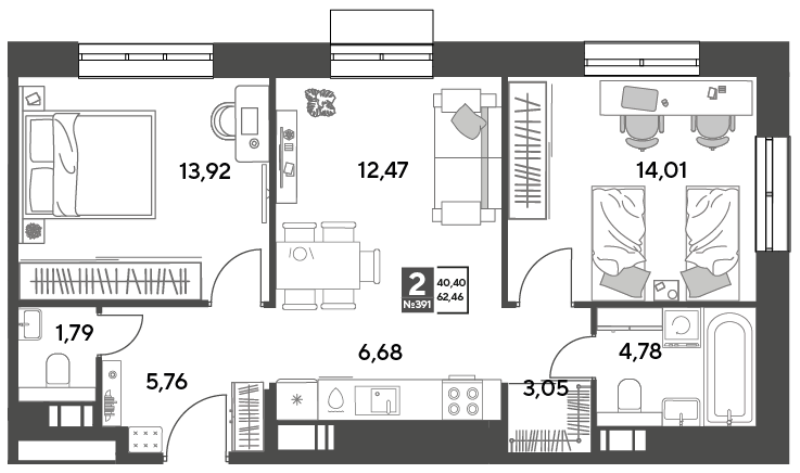 3 ккв (Евро) 62,5 м²