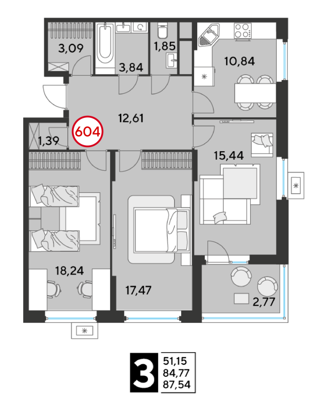 3 ккв 87,5 м²