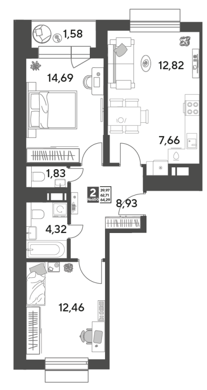 3 ккв (Евро) 64,3 м²