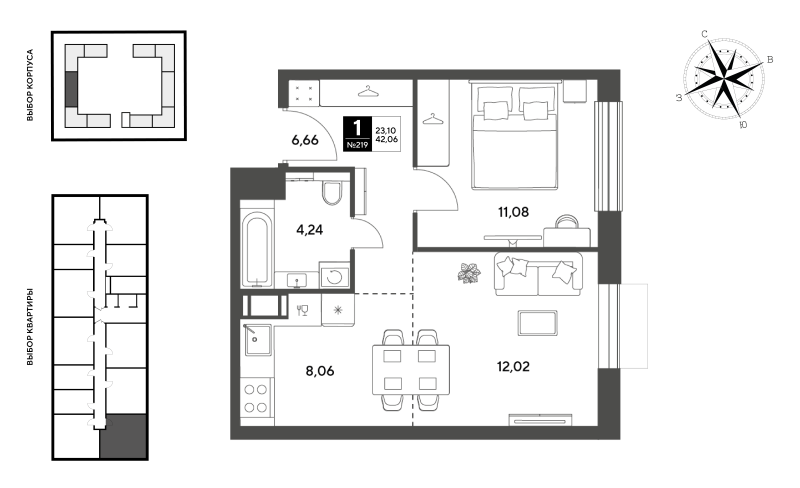 2 ккв (Евро) 42,1 м²