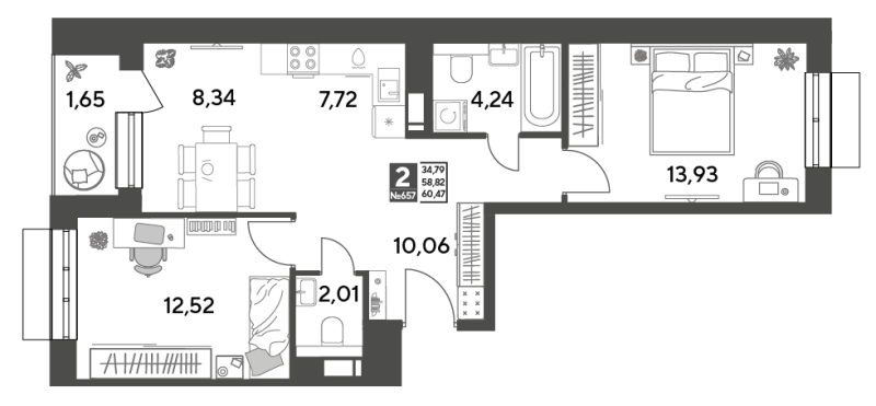 3 ккв (Евро) 60,5 м²