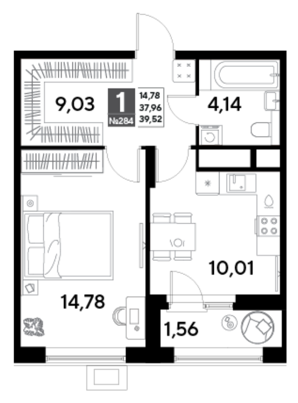 1 ккв 39,5 м²