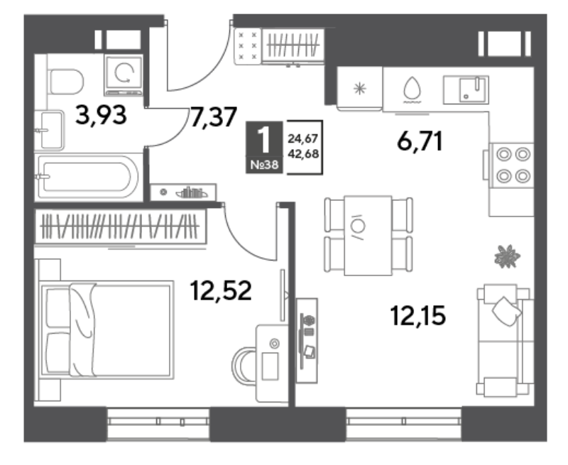 2 ккв (Евро) 42,7 м²