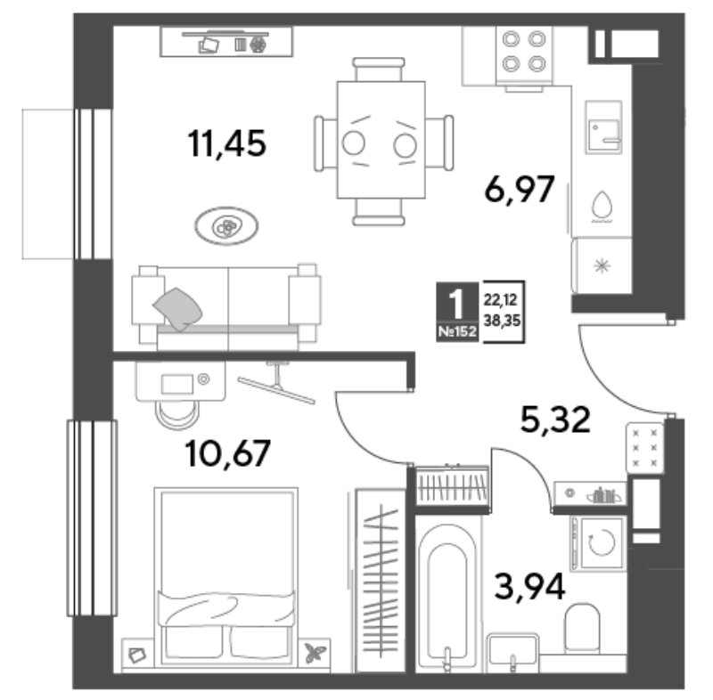 2 ккв (Евро) 38,4 м²