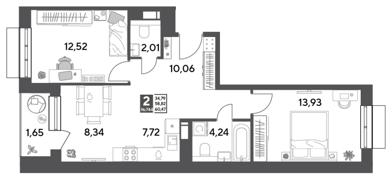 3 ккв (Евро) 60,5 м²
