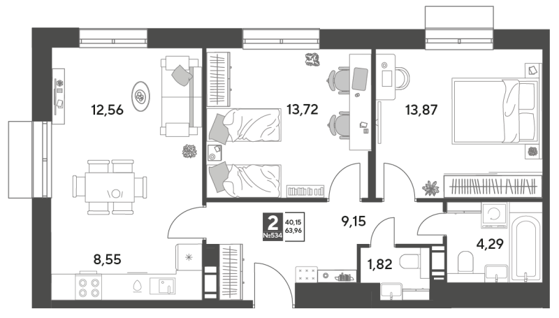 3 ккв (Евро) 64 м²