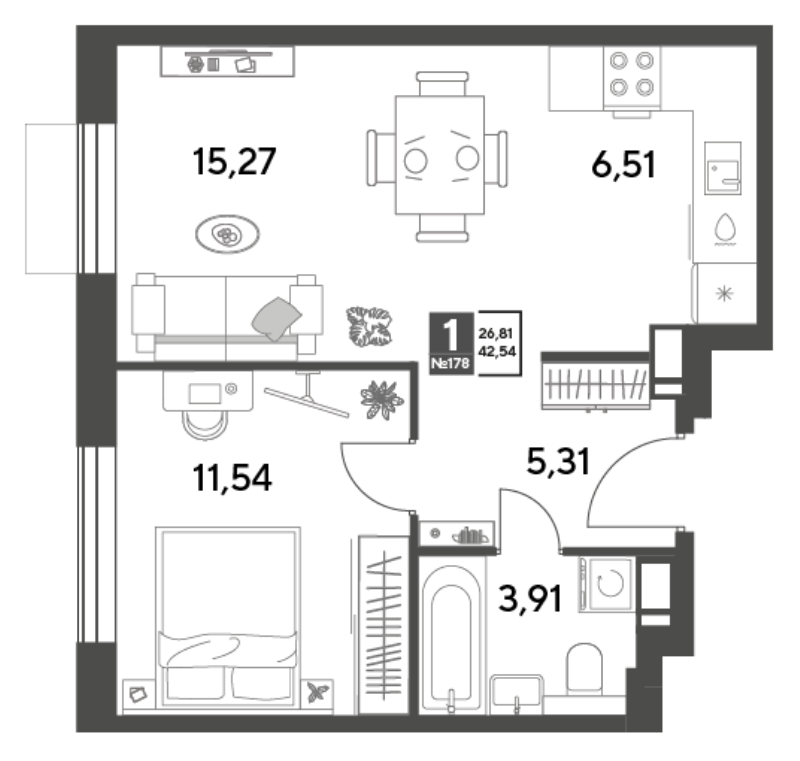 2 ккв (Евро) 42,5 м²