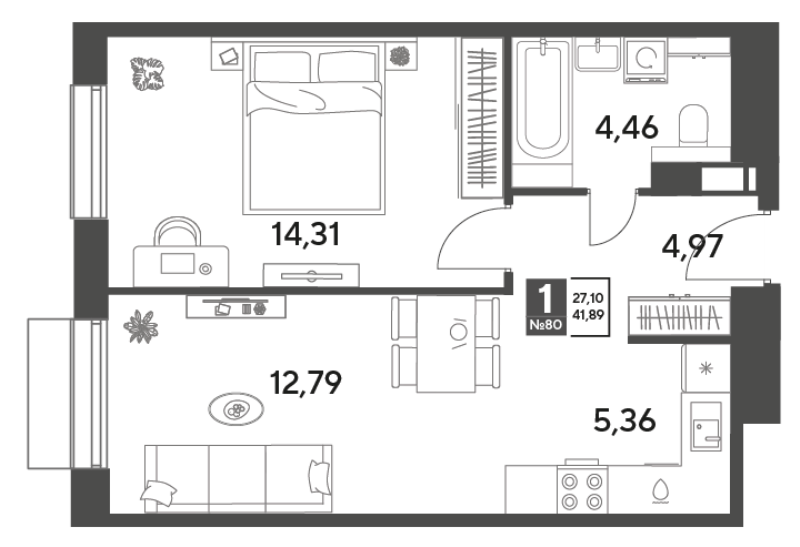 2 ккв (Евро) 41,9 м²