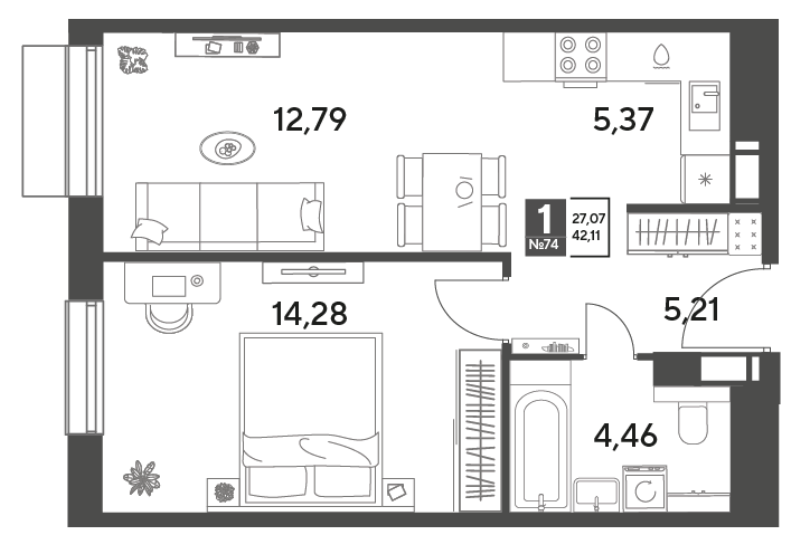 2 ккв (Евро) 42,1 м²