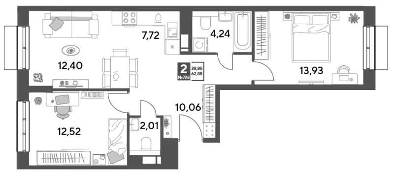 3 ккв (Евро) 62,9 м²