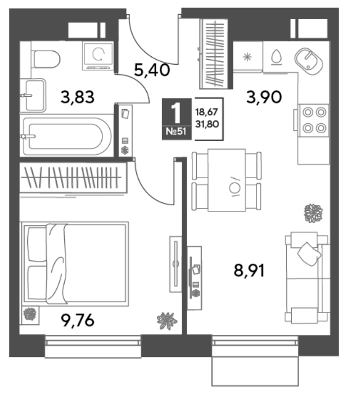 1 ккв 31,8 м²