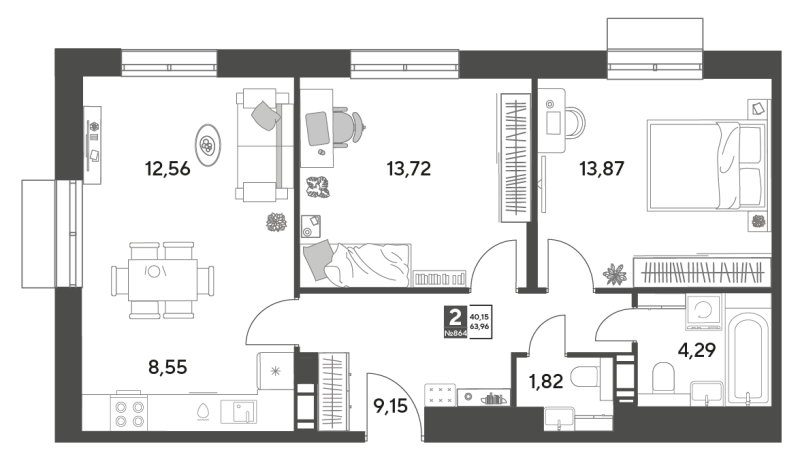 3 ккв (Евро) 64 м²