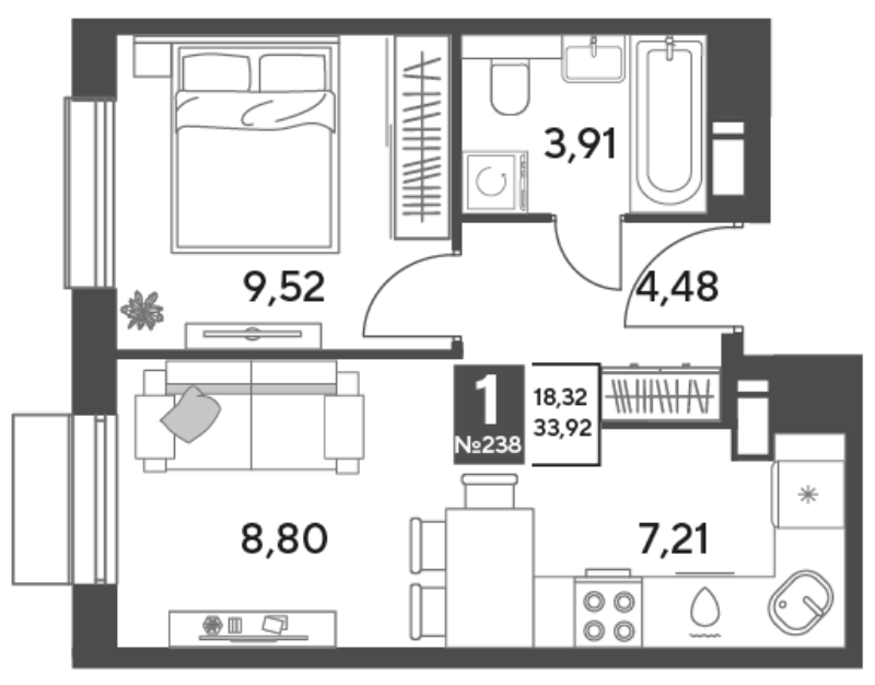 2 ккв (Евро) 33,9 м²
