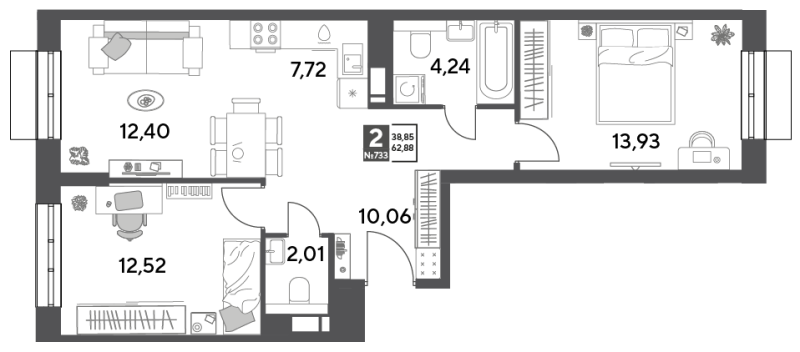 3 ккв (Евро) 62,9 м²