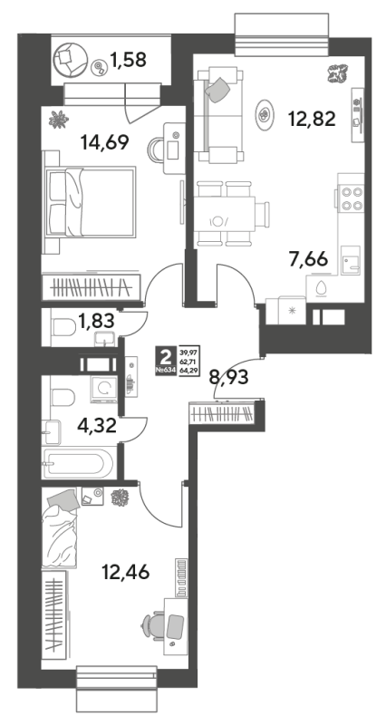 3 ккв (Евро) 64,3 м²