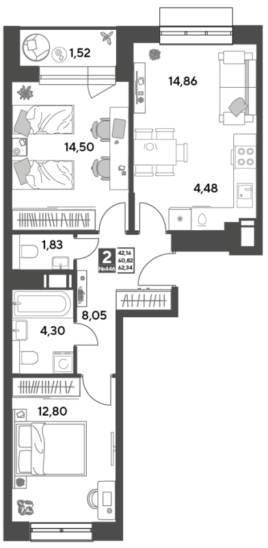 3 ккв (Евро) 62,3 м²
