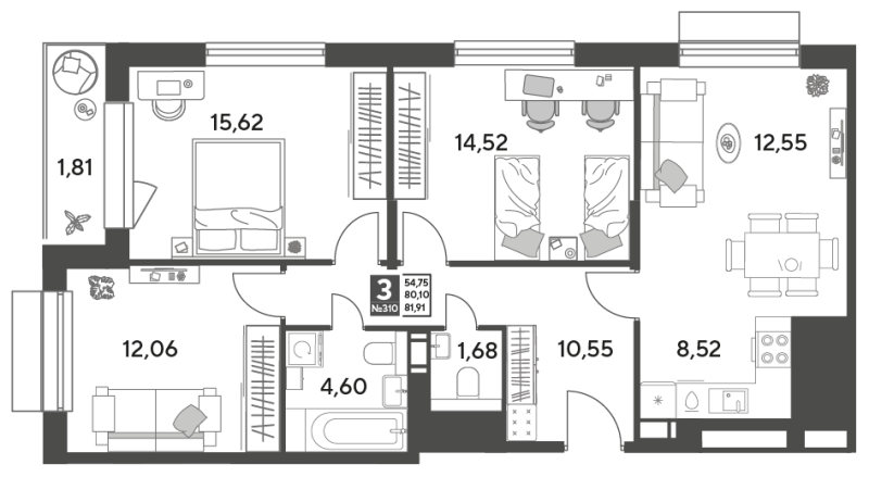 4 ккв (Евро) 81,9 м²