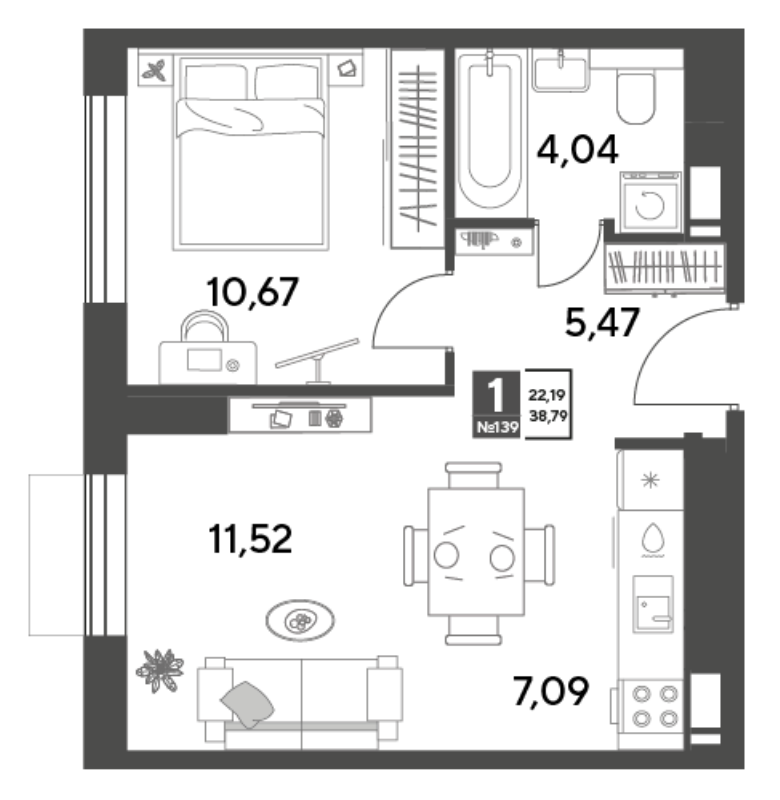 2 ккв (Евро) 38,8 м²