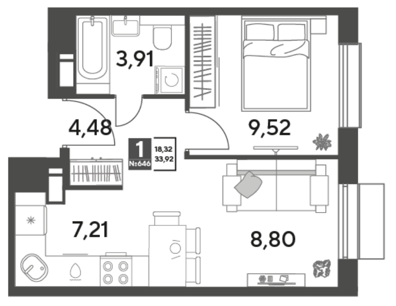 2 ккв (Евро) 33,9 м²