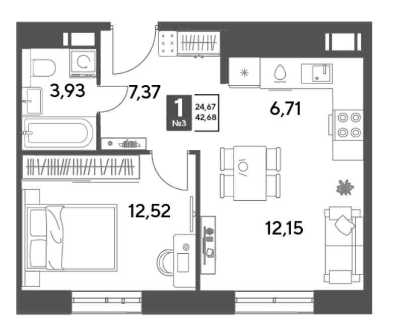 2 ккв (Евро) 42,7 м²