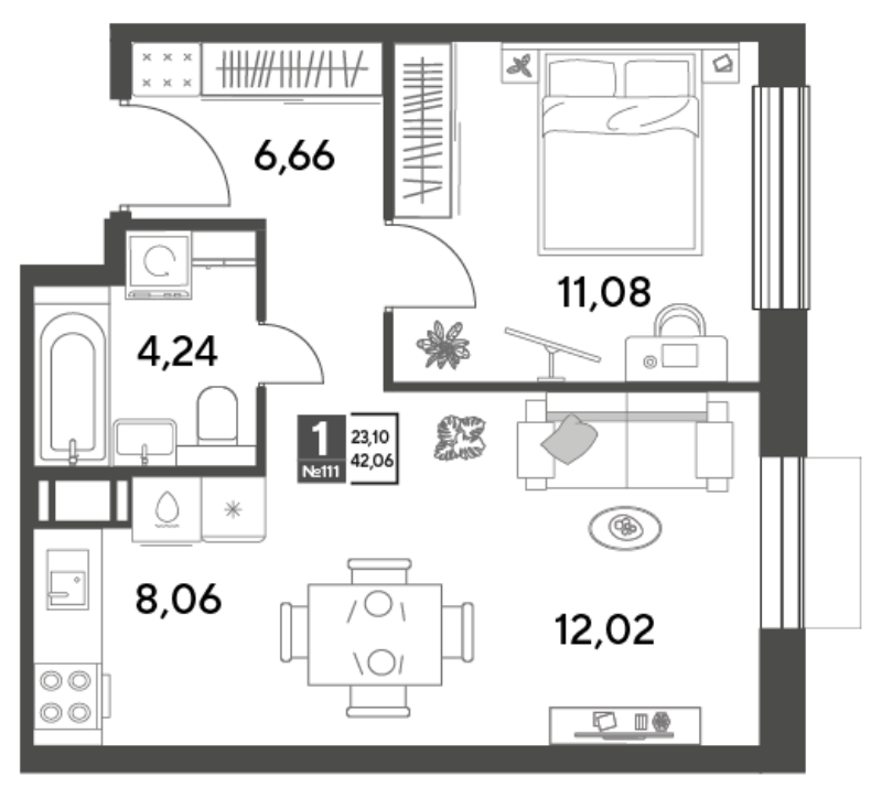 2 ккв (Евро) 42,1 м²