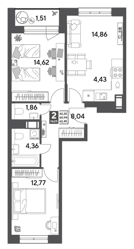 3 ккв (Евро) 62,5 м²