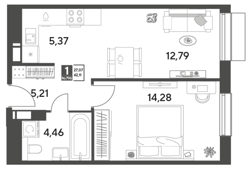 2 ккв (Евро) 42,1 м²