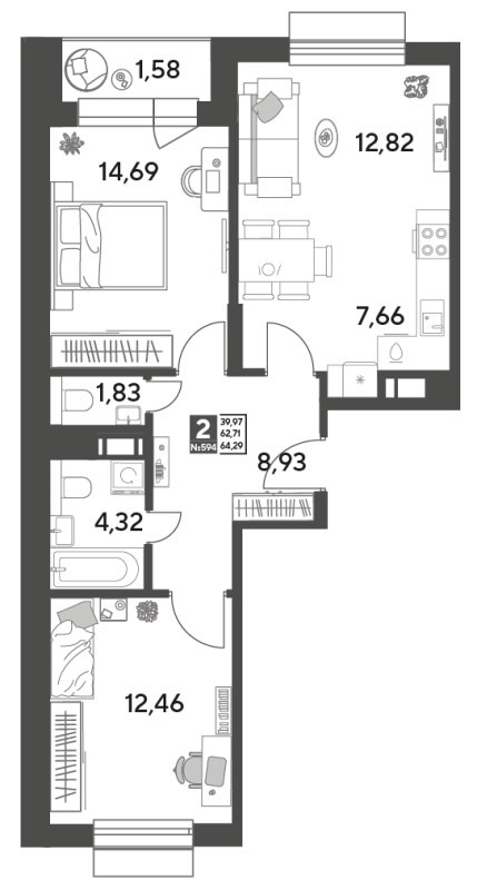 3 ккв (Евро) 64,3 м²