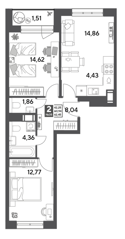 3 ккв (Евро) 62,5 м²